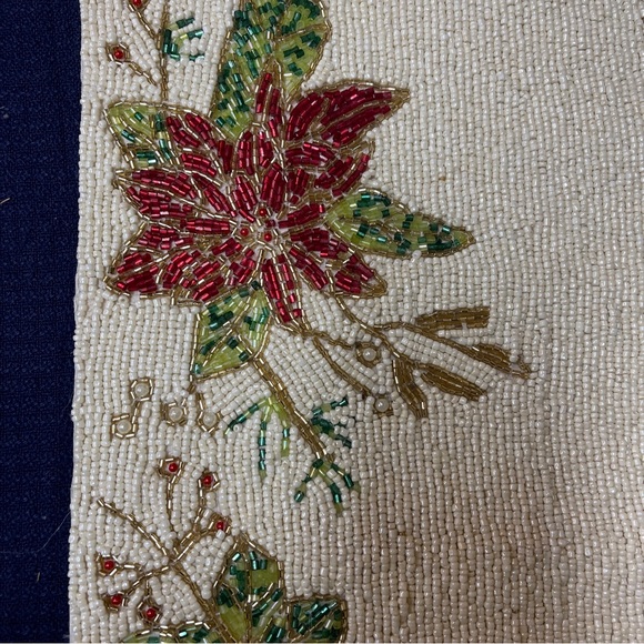 Tahari Home Beaded Centerpiece Table Runner 13x36”Lined Poinsettia Christmas NWT - Picture 6 of 9